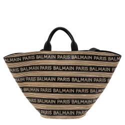 Pre Owned Balmain Multicolor Logo Woven Raffia Basket Bag