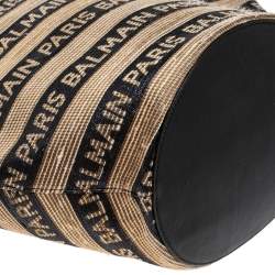 Pre Owned Balmain Multicolor Logo Woven Raffia Basket Bag