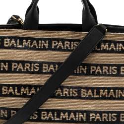 Pre Owned Balmain Multicolor Logo Woven Raffia Basket Bag