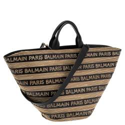 Pre Owned Balmain Multicolor Logo Woven Raffia Basket Bag