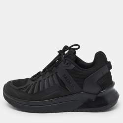 Balmain Black Mesh and Leather Low Top Sneakers Size 41