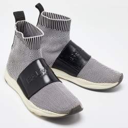 Balmain Black/White Knit Fabric and Leather Cameron Sock Sneakers Size 40