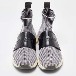 Balmain Black/White Knit Fabric and Leather Cameron Sock Sneakers Size 40