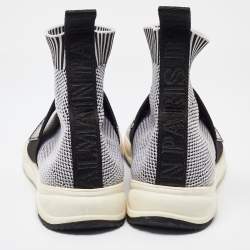 Balmain Black/White Knit Fabric and Leather Cameron Sock Sneakers Size 40