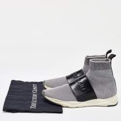 Balmain Black/White Knit Fabric and Leather Cameron Sock Sneakers Size 40