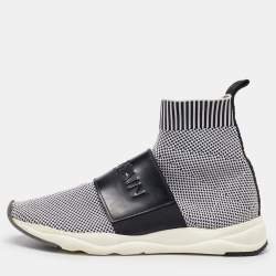 Balmain Black/White Knit Fabric and Leather Cameron Sock Sneakers Size 40