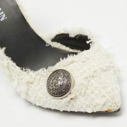 Balmain White Tweed D'orsay Pointed Toe Pumps Size 38