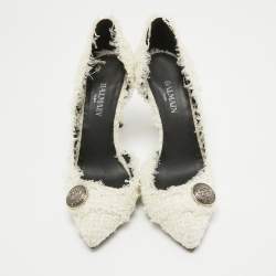 Balmain White Tweed D'orsay Pointed Toe Pumps Size 38