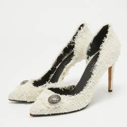 Balmain White Tweed D'orsay Pointed Toe Pumps Size 38