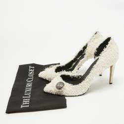 Balmain White Tweed D'orsay Pointed Toe Pumps Size 38