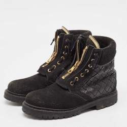 Balmain Black Leather and Suede Taiga Combat Boots Size 37
