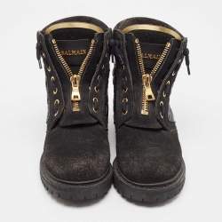 Balmain Black Leather and Suede Taiga Combat Boots Size 37