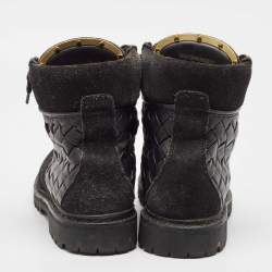 Balmain Black Leather and Suede Taiga Combat Boots Size 37