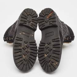 Balmain Black Leather and Suede Taiga Combat Boots Size 37