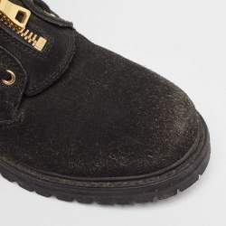 Balmain Black Leather and Suede Taiga Combat Boots Size 37