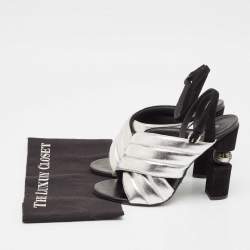 Pre Owned Balmain Silver Leather Cross Strap Slingback Mules Size 40