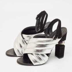 Pre Owned Balmain Silver Leather Cross Strap Slingback Mules Size 40