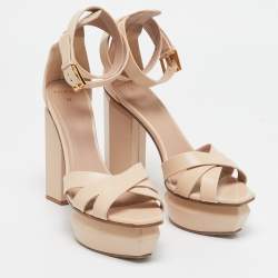 Pre Owned Balmain Beige Leather Ava Ankle Strap Sandals Size 39