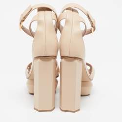 Pre Owned Balmain Beige Leather Ava Ankle Strap Sandals Size 39
