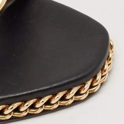Balmain Black Leather Chain Lace Up Ankle Sandals Size 39