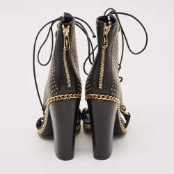 Balmain Black Leather Chain Lace Up Ankle Sandals Size 39