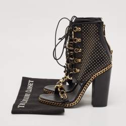 Balmain Black Leather Chain Lace Up Ankle Sandals Size 39