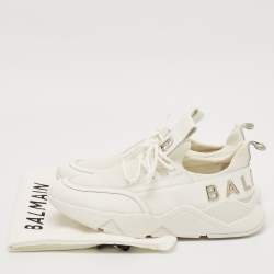 Balmain White Leather and Mesh Lace Up Sneakers Size 39