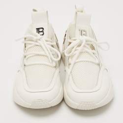 Balmain White Leather and Mesh Lace Up Sneakers Size 39