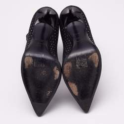 Balmain Black Knit Fabric Crystal Embellished Skye Ankle Length Boots Size 40