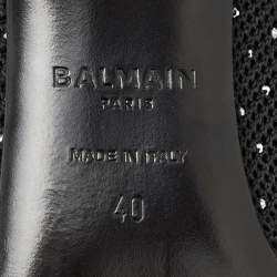 Balmain Black Knit Fabric Crystal Embellished Skye Ankle Length Boots Size 40