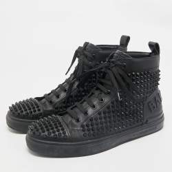 Balmain Black Leather Studded High Top Sneakers Size 40