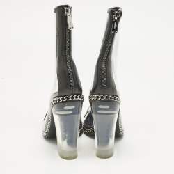 Pre Owned Balmain Black/Transparent Leather And PVC Cap Toe Ankle Length Boots Size 39