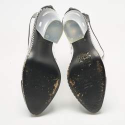 Pre Owned Balmain Black/Transparent Leather And PVC Cap Toe Ankle Length Boots Size 39