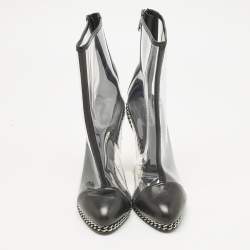 Pre Owned Balmain Black/Transparent Leather And PVC Cap Toe Ankle Length Boots Size 39