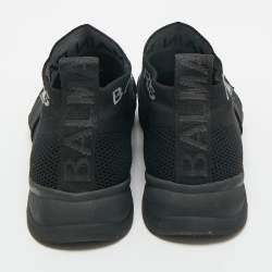 Pre Owned Balmain Black Knit Fabric and Leather Cameron Sock High Top Sneakers Size 37