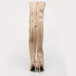 مملوكة مسبقًا حذاء بوت فوق الركبة بالمان جلد وزبد بني/وردي مقاس 39.5