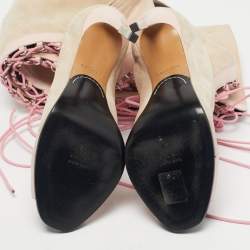 مملوكة مسبقًا حذاء بوت فوق الركبة بالمان جلد وزبد بني/وردي مقاس 39.5