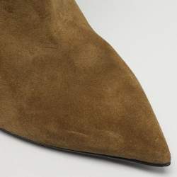 Pre Owned Balmain Green Suede Robin Embellish Knee Length Boots Size 39