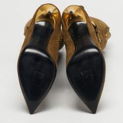 Pre Owned Balmain Green Suede Robin Embellish Knee Length Boots Size 39