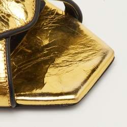 مملوكة مسبقًا Balmain Urania Size 40 Gold/Black Crinkle Leather Caged Ankle Strap Sandals