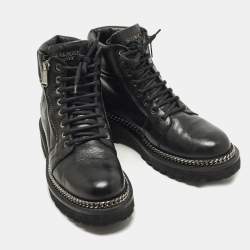 مملوكة مسبقًا حذاء بوت بالمان أسود جلد سلسلة تفاصيل مقاس 38.5