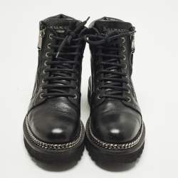 مملوكة مسبقًا حذاء بوت بالمان أسود جلد سلسلة تفاصيل مقاس 38.5