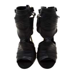 Balmain Black Leather Kali Cut Out Ankle Length Sandals Size 36.5