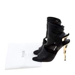 Balmain Black Leather Kali Cut Out Ankle Length Sandals Size 36.5