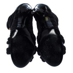 Balmain Black Canvas Strappy Sandals Size 37