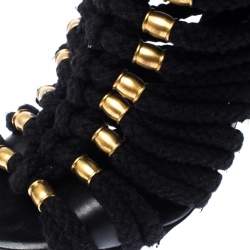 Balmain Black Canvas Strappy Sandals Size 37