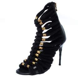 Balmain Black Canvas Strappy Sandals Size 37