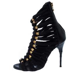 Balmain Black Canvas Strappy Sandals Size 37