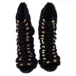Balmain Black Canvas Strappy Sandals Size 37