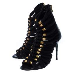 Balmain Black Canvas Strappy Sandals Size 37